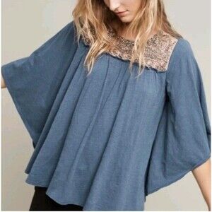 Anthropologie Deletta Josephine Top In Wedgwood Size Med Beaded Flowy Top